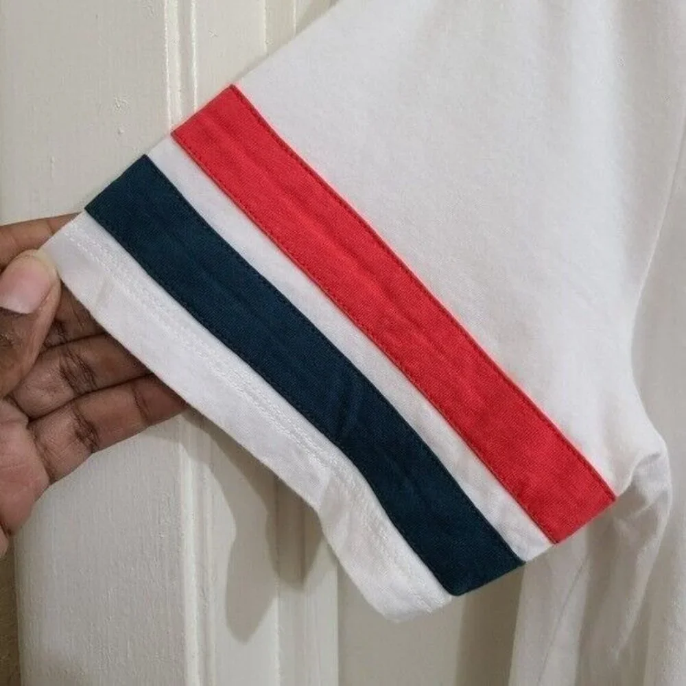LNDR Womens White Striped Sleeve Short Sleeve T-Shirt XS
